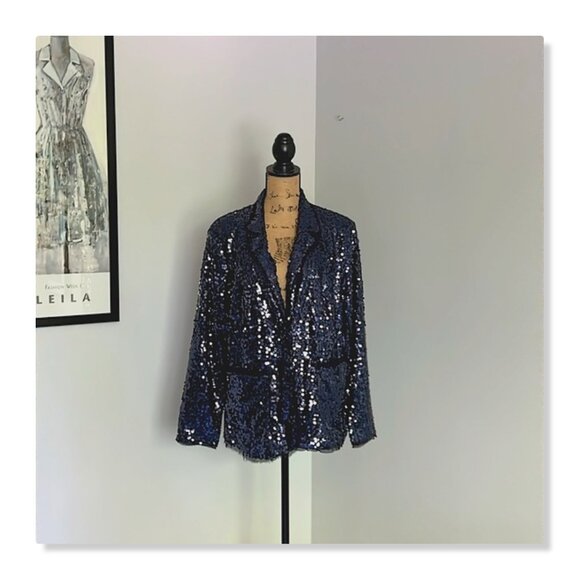 Joan Rivers Touch of Sparkle Sequin Blazer Midnight Blue Sz 1X - Picture 2 of 14
